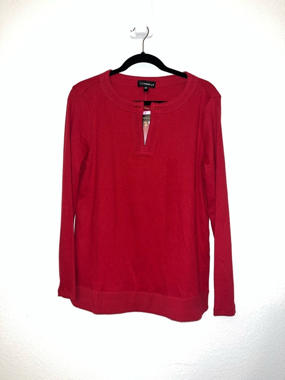 Rafaella Red Notch-Neck Long Sleeve Sweater